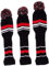 Copritesta per mazze da golf, in maglia, stile retrò, vintage, a righe, con pompon, classiche, ibride, con etichette intercambiabili, 3 pezzi (rosso)