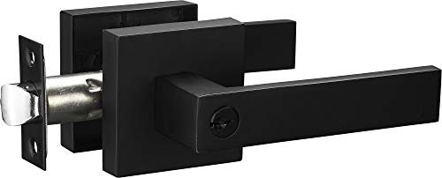 Berlin Modisch Türgriff mit Schloss und Schlüssel, modernes Design, quadratisch, für Vordertür oder Büro, wendbar, für Rechts- und Linkstüren, robust, Eisen schwarz