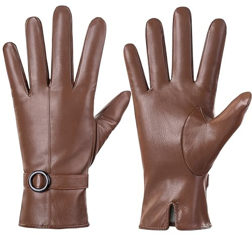 Damen Winter Lederhandschuhe Touchscreen Texting Warm Fahren Lammfell Handschuhe (Orange, S)
