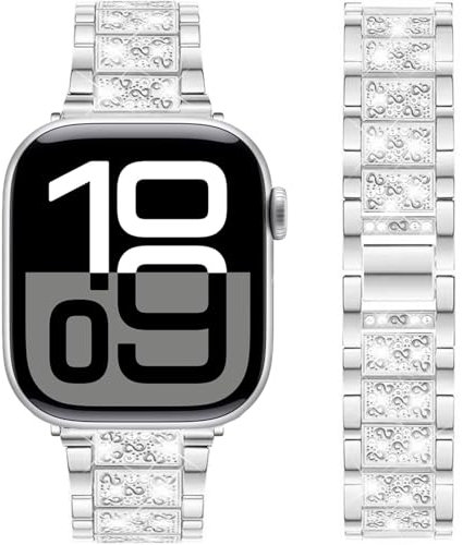 DEALELE Strap Compatible with iWatch 42mm 44mm 45mm 49mm, Rhinestone Diamond Metal Replacement Bands for Apple Watch Series 8/7 / 6/5 / 4/3 / SE/Ultra Women Men, Silver, 42/44/45/49mm