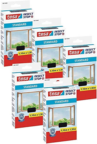 tesa Insect Stop Standard Zanzariera per finestra, protezione dagli insetti, ritagliabile, protezione antizanzare senza forare, 5 x zanzare, colore antracite, 110 cm x 130 cm