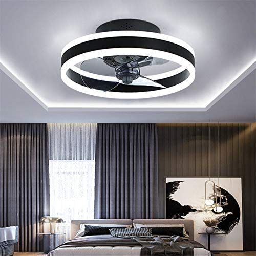 TATANE Led Ceiling Fans with Lights Reversible Remote, 6 Speeds Modern Bedroom Fan Ceiling Light Quiet Φ40cm Dimmable Small Ceiling Fan Light for Living Room,Black