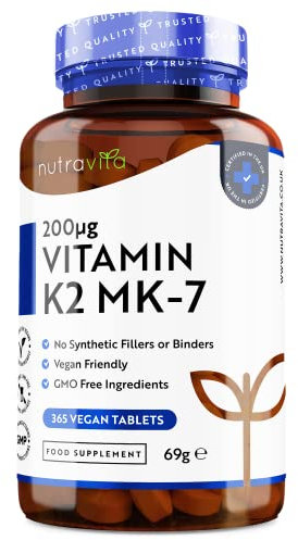 Nutravita Vitamina K2 MK-7 200mcg – Fornitura di 365 Micro Compresse Vegane per un Anno – Vitamina K2 Premium in Forma MK 7 Biodisponibile (Menachinone-7) – 200mcg per Compressa -