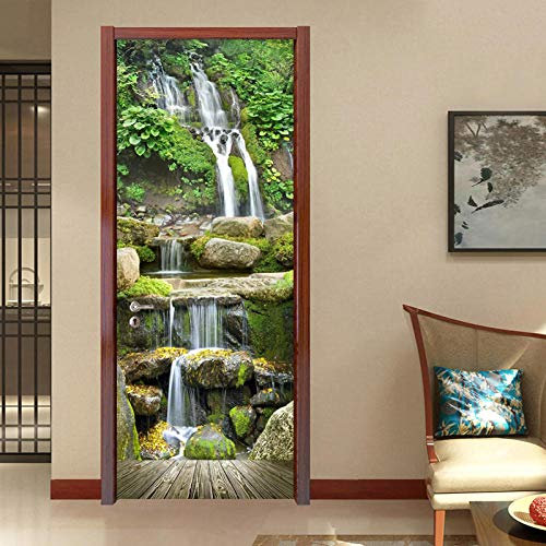 YQLKD 3D Poster Porte De Cascade Paysage Photo Papier Peint Porte Murale Autocollant Imperméable