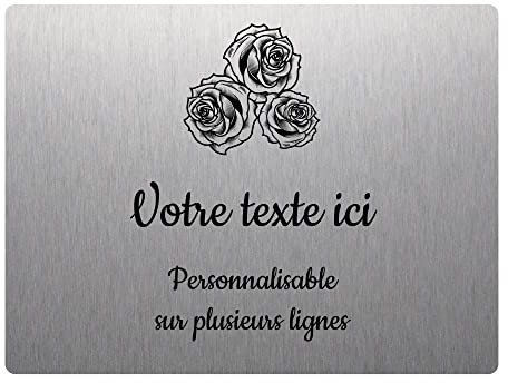 Mygoodprice - Placa grabada funeraria, diseño de tres rosas, autoadhesiva, 20 x 15 cm, personalizada, 1 a 3 líneas, aluminio cepillado