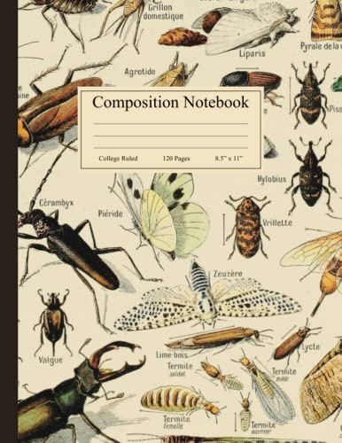 Composition Notebook: Vintage Insect Illustration. Entomology Science Lined Journal, College Ruled, 120 Pages, 8.5 x 11