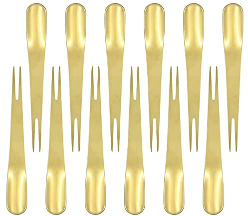 Juego de 12 cucharas y tenedores de postre 2 en 1, de acero inoxidable, para alimentos reutilizables, tenedores de ensalada y cucharaditas, tenedores de aperitivo para degustación de cócteles
