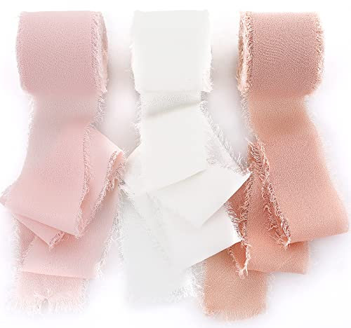Chiffonband Geschenkband, 38mm x 6,4m Schleifenband Dekoband für Hochzeit, Geburtstagsgeschenk, Geschenkverpackung, DIY-Handwerk Party (Weiß Rosa Kollektion)