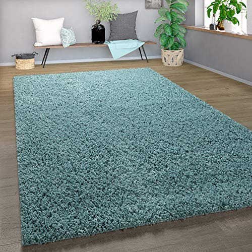 Paco Home Teppich Wohnzimmer, Schlafzimmer/Hochflor Shaggy in versch. Designs Farben und Größen, Grösse:140x200 cm, Farbe:Türkis 3