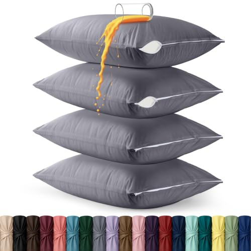 Utopia Bedding 4 Pack Waterproof Pillow Protectors with Zipper Standard Size (Gray), Bed Bug and Dust Mite Proof Pillow case Covers, Moisture Wicking Pillow Encasements 20 x 26 Inches