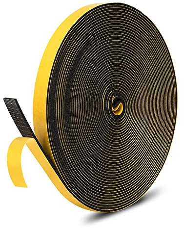 Ruban D'étanchéité Autocollant, 12 mm (l) x 1.5 mm (H) / 10 m (L) pour Portes, Fenêtres, Joint en Mousse, Joint de Porte, Fenêtre, Joint en Caoutchouc pour Collision, Isolation Acoustique (Noir)