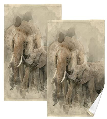 YOUJUNER Handtuch-Set 2er-Pack Afrikanischer Wilder Elefant 100% Baumwolle Handtücher Weich Saugstark Baumwolle Duschtücher Gästetücher Dekor Handtücher