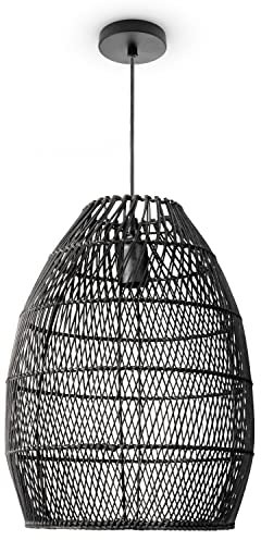 Paco Home Suspension Salon Boho Lampes En Osier Rotin Salle À Manger Lampe Papier E27, Type de lampe:Lampe à suspension - Type 2, Couleur:Noir (Ø30cm)