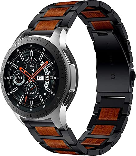 Strap-it Holz/Stahlarmband bandarmband - kompatibel mit - Galaxy Watch 1-46mm Armband - Schwarz - fur Samsung Galaxy Watch 3-45mm - Samsung Gear S3 (Classic & Frontier)
