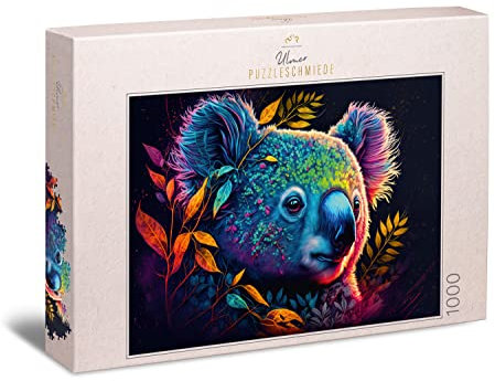 Ulmer Puzzleschmiede - Koala-Puzzle „Schmuckstück“ - Kunstvoll inszeniertes 1000 Teile Puzzle mit bunt geschmücktem Koala - aus der Puzzle-Kollektion Farben & Fantasy, Qualität Made in Germany