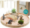 Navaris Mini Zen Garten Kit - Miniatur Sand Garten mit Zubehör - Deko Zengartenset inkl. u.a. Steine Rechen Pagode Brücke - rundes Tablett - Sand in Pink