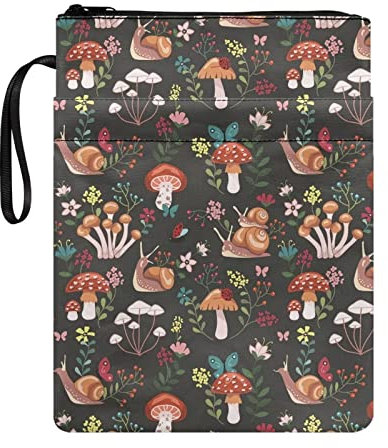 Poceacles Book Covers for Hardcover Snail Mushrooms Flowers Printed Paperback Book Sleeve Protector Bible Bag Zipper Storage Pouch Purse for Women Men