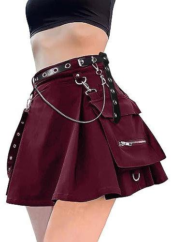 DINGJIUYAN Halloween-Uniform, Gothic-Gürtel, Steampunk-Rock, Cosplay, Grunge-Rock, kurzer Skaterrock, Femboy-Rock mit Gürtel, Zz-Wine+Blet, M