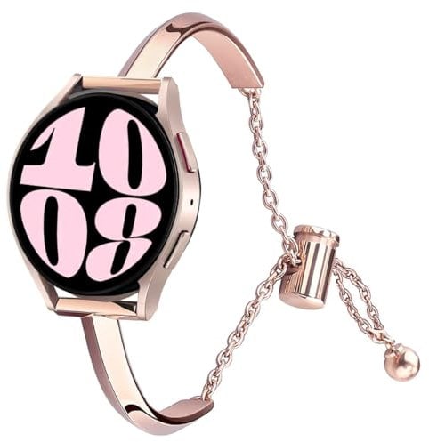 DEALELE Strap Compatible with Samsung Galaxy Watch 6/6 Classic / 5/5 Pro / 4/4 Classic / 3 41mm / Active 2, 20mm Minimalist Metal Replacement Bracelet for Huawei GT2 42mm / GT3 42mm, Rose gold