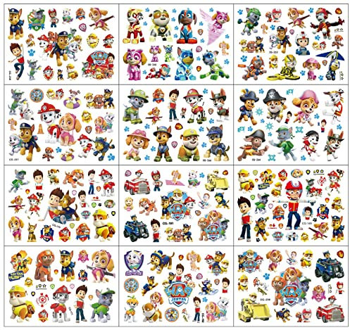 STUINMOLL 12 Blätter Tattoo Kinder Jungen Mädchen, Dog Patrol Hautfreundliche Kindertattoos, Mitgebsel Kindergeburtstag Geschenk Geburtstagsdeko, Temporäre Tattoos Geburtstagsparty Deko für Kinder