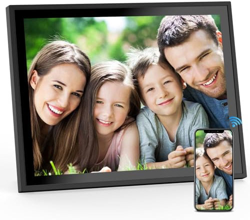 15 Zoll WiFi Digital Fotorahmen mit Full HD Touchscreen, Extra Großer Elektronischer Bilderrahmen, Teilen von Bildern und Videos per App von überall, für Großeltern