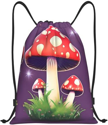 Magischer roter Pilz-Rucksack, wasserdicht, mit Kordelzug, für Damen und Herren, Sport, Fitnessstudio, Reisen, Tagesrucksack, personalisierbar, Magic Red Mushroom, Small, Reiserucksäcke