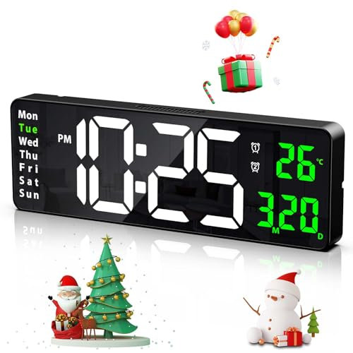 ORIA 16 Digital Wall Clock Large Display, LED Wall Clock with Remote Control, Countdown Large Clock with Date/Time/Temp Display, Adjustable Brightness, 2 Alarms, for Home, Gym, Office