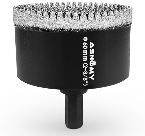 ASNOMY 60 mm Punte diamantate per piastrelle, Sega a tazza diamantata dentate, Frese a Tazza Diamantate per trapano per vetro, piastrelle, porcellana, pietra granito, quarzite