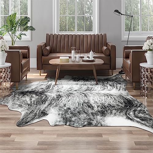 AROGAN Western Decor Kunstfell-Teppich aus Rindsleder, hochwertige Tierhaut, Kuhfell-Teppich, stabile Kuhfell-Teppiche für Wanddekoration, Western-Bodenteppich für Schlafzimmer, Wohnzimmer, Schwarz