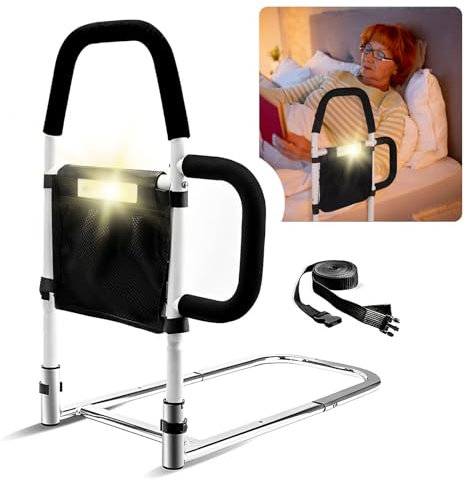 SHTALHST Bed Rails for Elderly Adults with Motion Light, Storage Pockets and Reinforced Side Handles, Bed Guard, Ideal Mobility Aid for Seniors, Disabled, Children, Pregnant Women