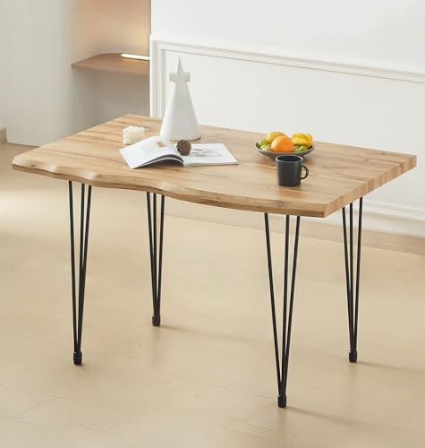 Hallowood Furniture Cullompton Small Dining Table with Black Metal Legs, 4 Seater Industrial Style Live Edge Effect Top Modern Dining Table for Home, Restaurant or Office (120cm)