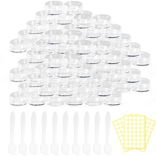 Lot de 100 pots de Crème Vides de 3g/3ml avec Couvercle à Vis, Petits Pots D'échantillons, Bouteille de Voyage, Récipient pour échantillons Liquides, Crèmes en Poudre(Transparent)
