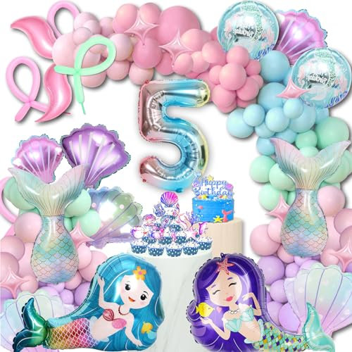 Meerjungfrau Geburtstag Deko 5 Jahre, Ballonbogen Meerjungfrau Luftballons Geburtstag 5 Jahre, Ariell Meerjungfrau Kindergeburtstag Mädchen 5 Jahre, Meerjungfrau Party Set (Meerjungfrau Deko 5 Jahre)
