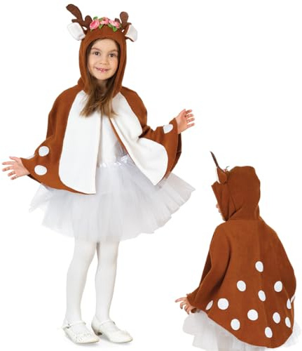 FRIES Reh Kostüm Rehkitz Fanny mit Blumengeweih für Kinder Gr. 98-116 braun Tier Cape Tierkostüm Fasching Karneval (104/116)