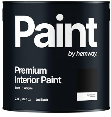 Hemway - Premium Interior Paint - Jet Black 2.5 L | Indoor Matt Finish, Acrylic & Water-Based Emulsion | Quick Dry & High Coverage for the Kitchen, Bathroom & Bedroom