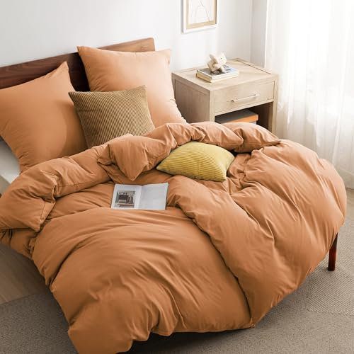 BEDSURE Bettwäsche 135x200 4teilig Gebrannte Orange - 2 Bettbezüge 135x200 cm + 2 Kissenbezüge 80X80 cm, ÖKO-TEX Bettwäsche-Sets Orange Polyester Mikrofaser mit Reißverschluss