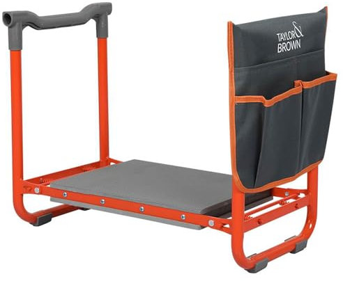 Taylor & Brown Foldable Garden Kneeler Seat Heavy Duty [Upgraded Widened Thick Kneeling Pad] Durable Garden Stool with Large Tool Pouch/Bag - Portable Bench Gardening Gifts for Parents (Orange)
