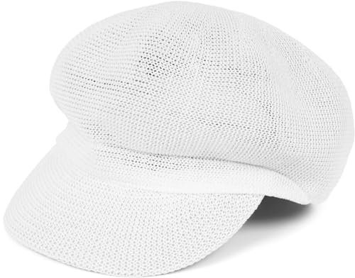styleBREAKER Damen Papierstroh Ballonmütze Einfarbig, Schirmmütze, Sonnenhut, Bakerboy Schiebermütze, Newsboy Cap 04023096, Farbe:Weiß