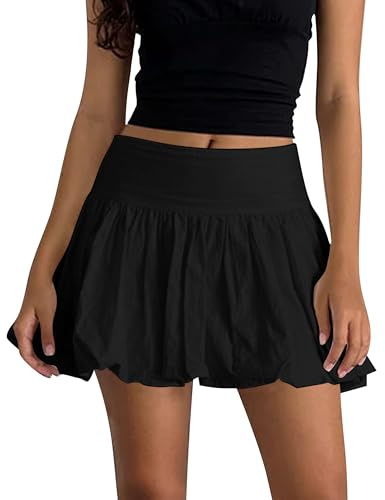 KIGRAD Y2k Minirock für Damen, niedlich, mit Rüschen, kurzer Rock, A-Linie, niedrige Taille, Vintage-Ballonrock