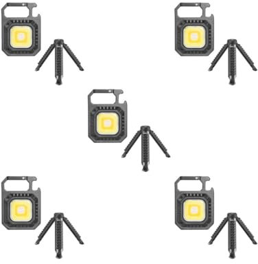 Mealoodiousmusea 5 Set COB Mini Flashlight Backpacking Keychain Light USB Charging Keyring Lamp with Tripod Outdoor Equipment Lighting Supplies