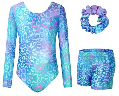 JiAmy Gymnastikanzug Mädchen, Turnanzug Turnshorts Haarband Set Turnanzug Leotard Set für 3-12 Jahre