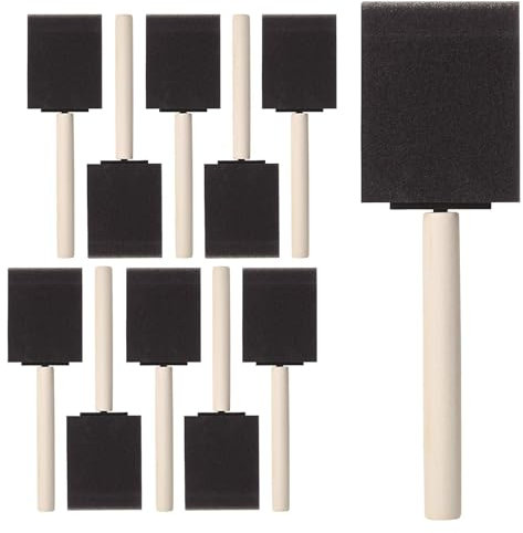 10 Pcs Sponge Paint Brushes, Paint Brush with Wood Handle, 2 Inch Foam Paint Brushes for Crafts, Varnishes, Drawing, Art, Fence, Face Painting