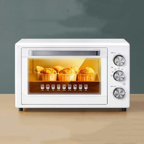 Forno da Tavolo Bianco da 32 Litri, Forno A Pizza Intelligente Multifunzionale per Cuocere in Casa, Porta in Vetro A Prova di Esplosione, Timer di 60 Minuti, 100-230 ℃