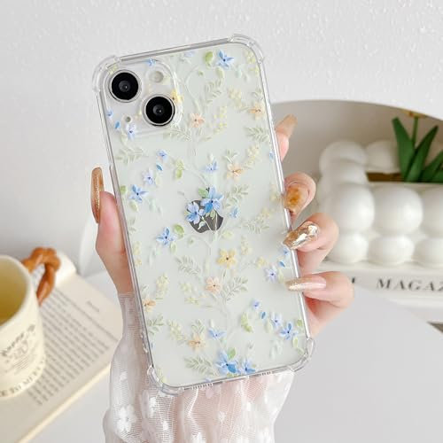 ZTOFERA Hülle für iPhone 13, Transparentes Klares Weiches TPU Hülle mit Blume Muster, Ultra Dünne Kratzfeste Silikon Gel Schutzhülle für iPhone 13 (6,1) - Blau Rosa Blume