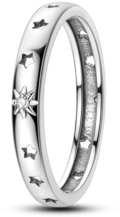 Parmuz 925 Sterling Silber Ringe für Damen Stapelbarer Stern-Mond-Ring | Zarter Verlobungsring mit Stern, Mond und Kreuz – ein Statement-Ring für Sie – Schmuckgeschenk