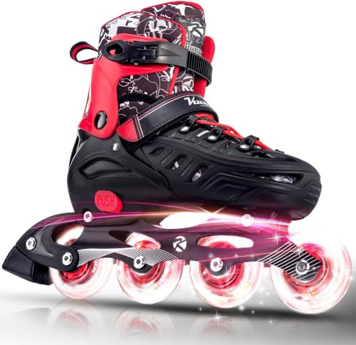 Kuxuan Skates Pattini in linea per bambini, regolabili, per ragazze, ragazzi, donne, principianti e interni