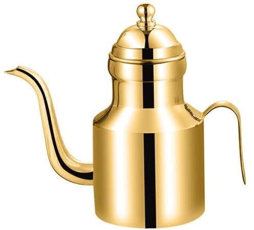 Oil Dispenser, Stainless Steel Oil Filter Pot, 11 Oz Olive Oil Dispenser Kitchen Oil Drizzler Bottle with Drip Free Spout Oil Can Vinegar Jug Sauce Grease Storage Can Golden