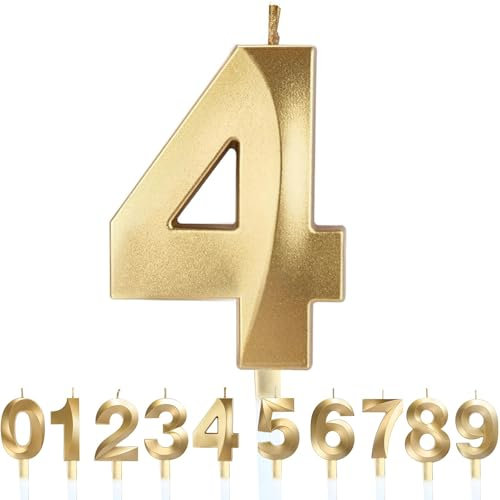Nummer 4 Geburtstagskerze, 4. Geburtstag Kerze, 3D Design Gold Glitter Nummer Kerzen, Cake Topper Dekorationen, Kuchen Kerze für Geburtstagsparty, Hochzeitstag, Baby-Dusche, Party-Dekoration