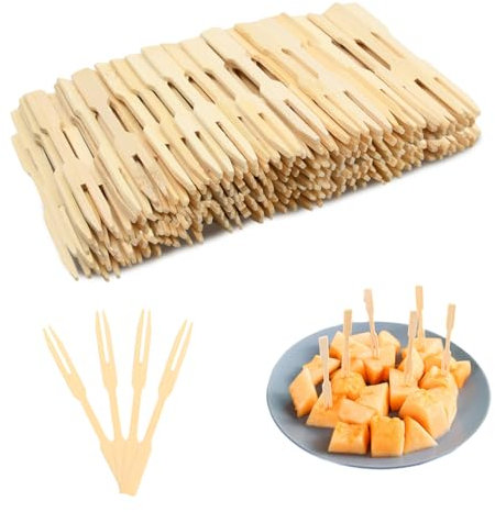 Futuhada 160Pcs Bamboo Wooden Fruit Forks, 3.5 Inch, Perfect for Parties, Weddings, and More