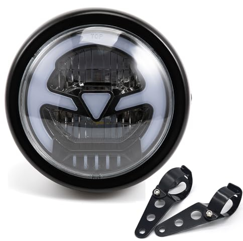 Motorradscheinwerfer 6.41inch LED Frontscheinwerfer für Cafe Racer bobber Chopper Scheinwerfer mit DRL (Gelb DRL)